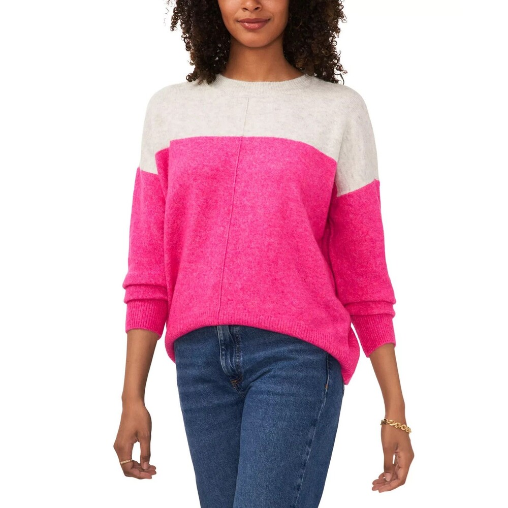 Vince Camuto Women's Colorblock Crewneck Pullover Sweater Pink Gray Size L NWT
